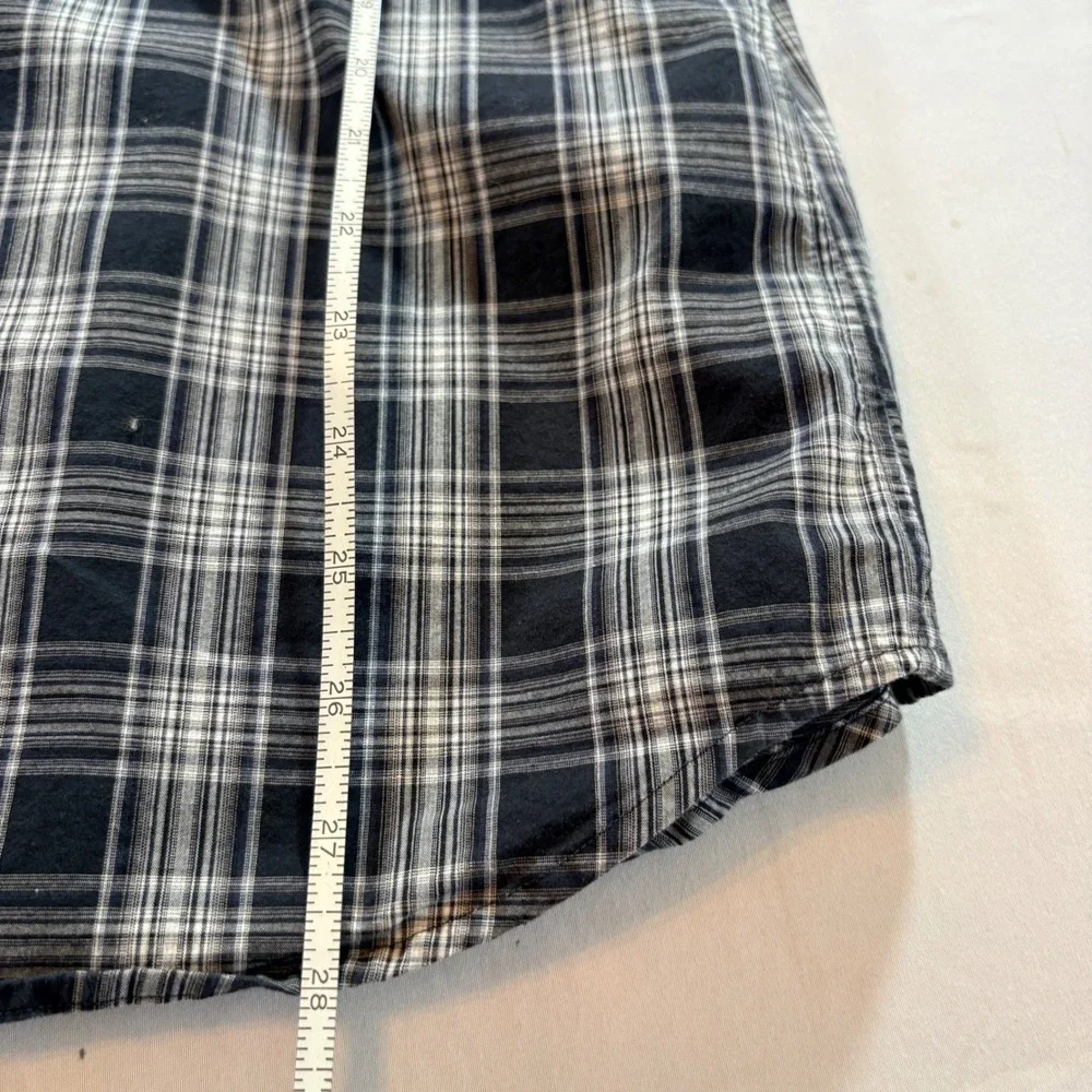 Banana Republic Western Shirt Mens Large Slim Fit Black White Plaid Snap Front